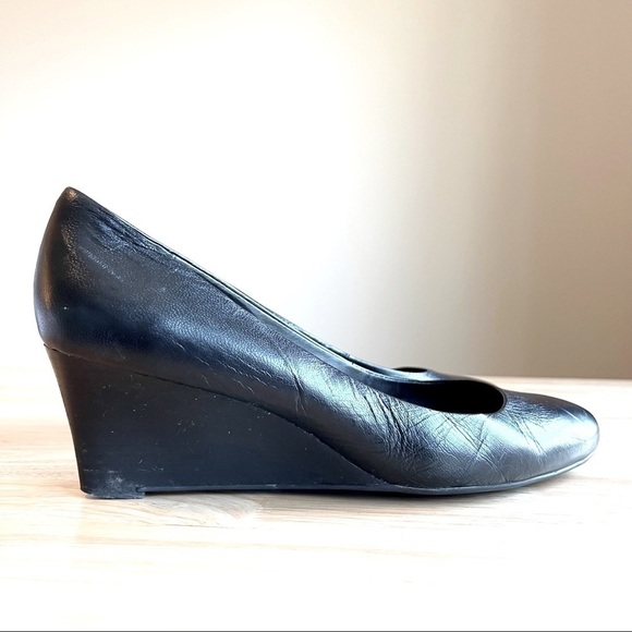 Calvin Klein Yana Black Leather Wedges - size 9.5 - Picture 1 of 12